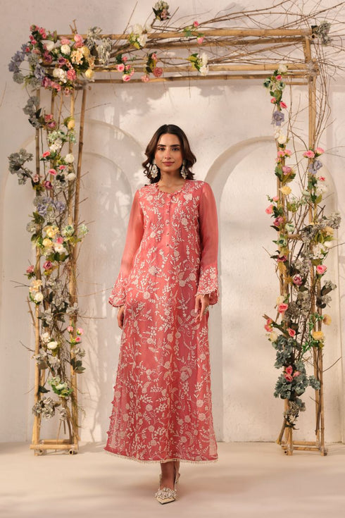 Vaayu pink heavy jaal kurta set