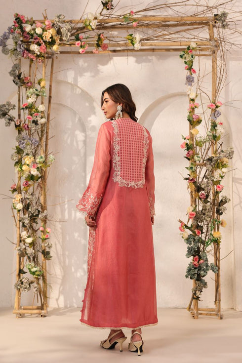 Vaayu pink heavy jaal kurta set