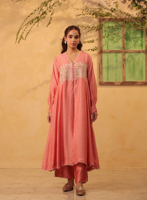 Vaayu pink jacket style kurta set