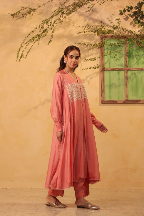 Vaayu pink jacket style kurta set