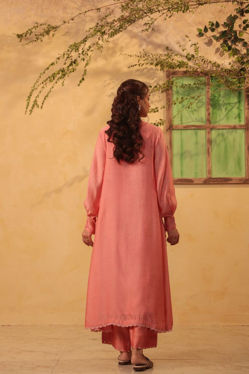 Vaayu pink jacket style kurta set