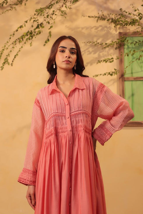 Vaayu pink pintuck collar kurta set