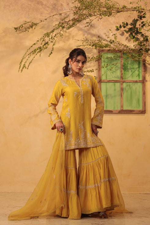Vaayu yellow heavy sharara set