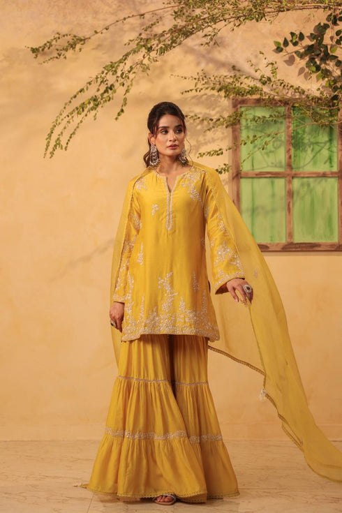 Vaayu yellow heavy sharara set