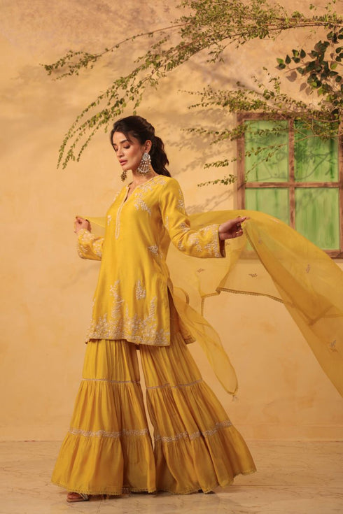 Vaayu yellow heavy sharara set
