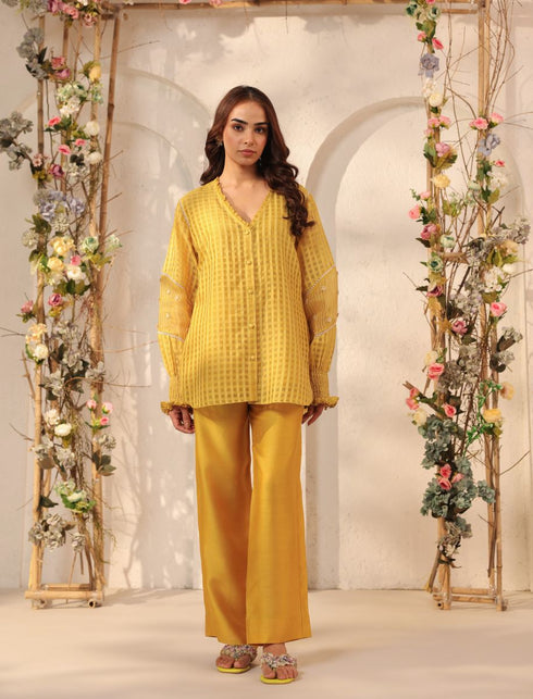 Vaayu yellow v neck co-ord set