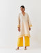 Varna champagne and mango yellow hand embroidered tunic with trousers