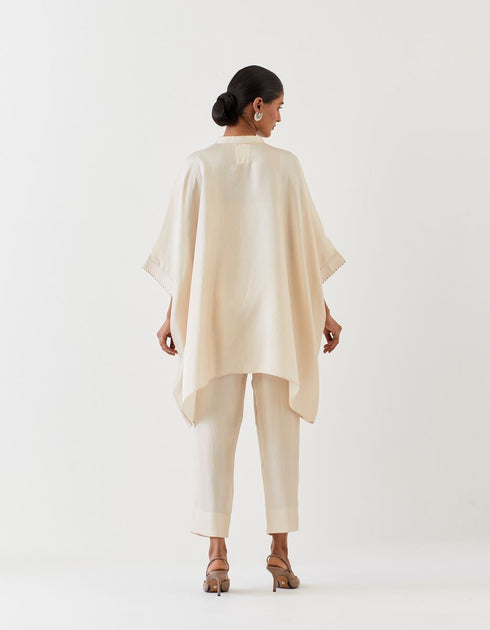 Varna champagne silk hand embroidered shirt tunic with trousers