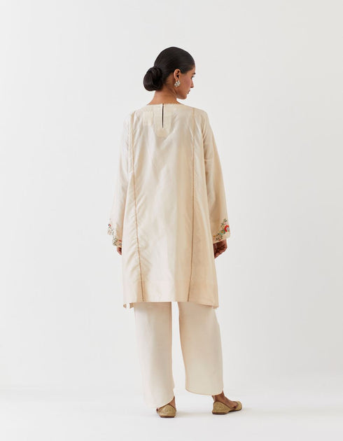 Varna champagne silk hand embroidered tunic with trousers