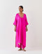 Varna fuchsia silk hand embroidered tunic and trouser set