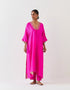 Varna fuchsia silk hand embroidered tunic and trouser set