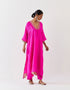 Varna fuchsia silk hand embroidered tunic and trouser set