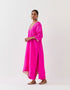 Varna fuchsia silk hand embroidered tunic and trouser set