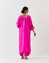 Varna fuchsia silk hand embroidered tunic and trouser set