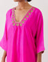 Varna fuchsia silk hand embroidered tunic and trouser set