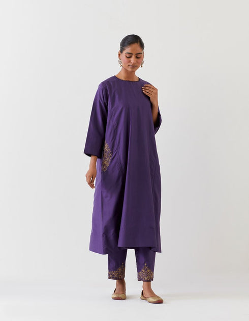 Varna grape purple silk hand embroidered tunic with trousers