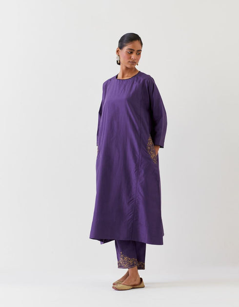 Varna grape purple silk hand embroidered tunic with trousers