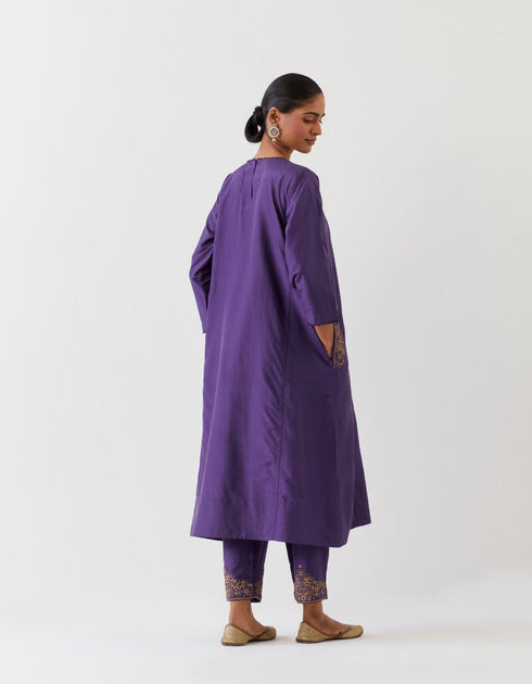 Varna grape purple silk hand embroidered tunic with trousers