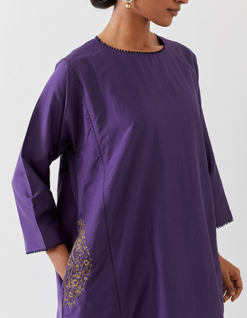 Varna grape purple silk hand embroidered tunic with trousers