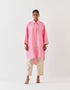 Varna light pink and champagne silk hand embroidered shirt tunic with trousers