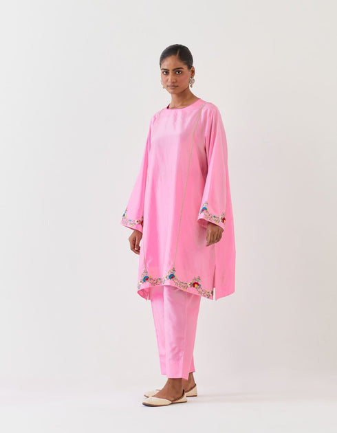 Varna light pink hand embroidered tunic and trouser set