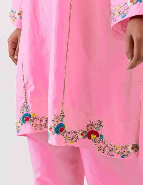 Varna light pink hand embroidered tunic and trouser set