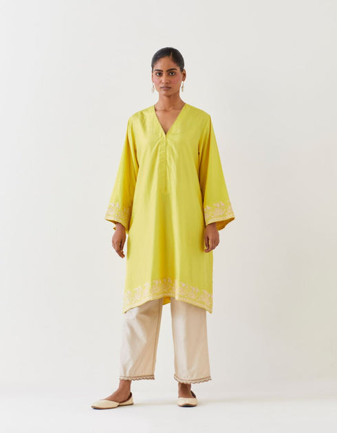 Varna lime green and champagne hand embroidered tunic and trouser set