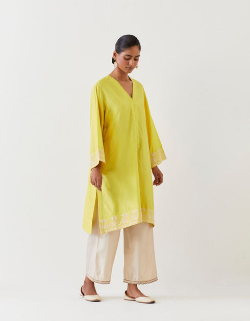 Varna lime green and champagne hand embroidered tunic and trouser set
