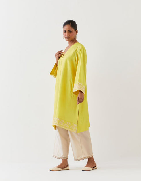 Varna lime green and champagne hand embroidered tunic and trouser set