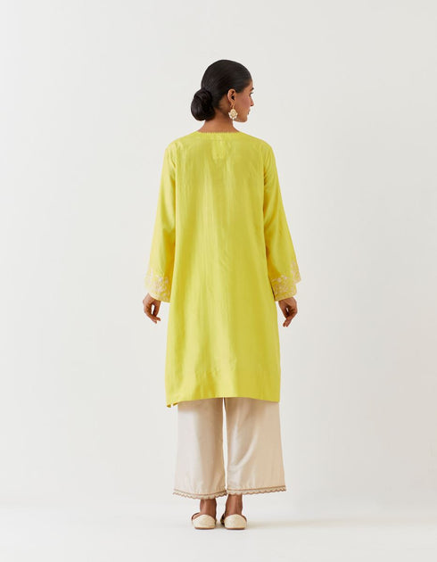 Varna lime green and champagne hand embroidered tunic and trouser set