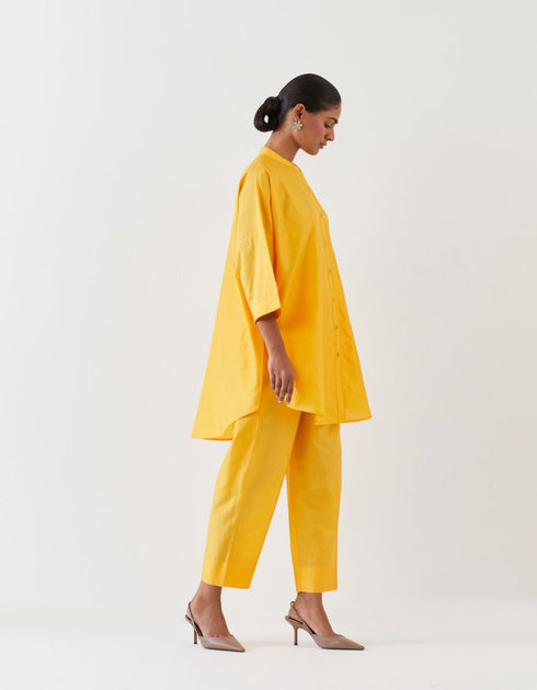 Varna mango yellow embroidered silk tunic with trousers