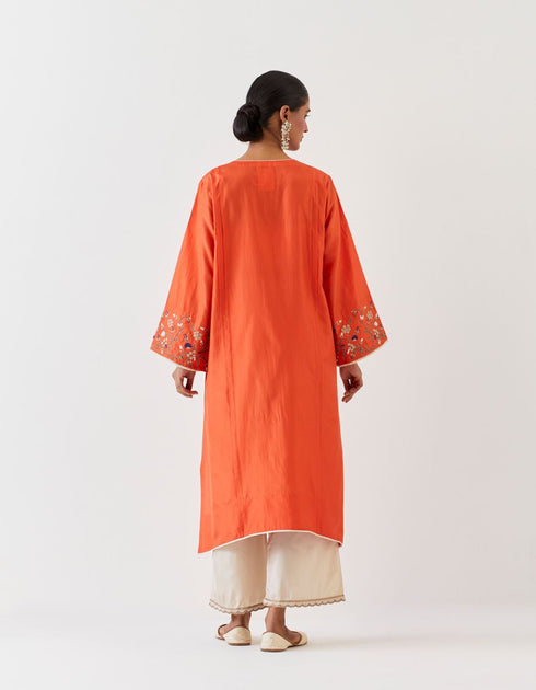 Varna rust orange and champagne hand embroidered tunic and trouser set