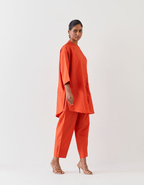 Varna rust orange embroidered silk tunic with trousers