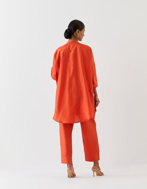 Varna rust orange embroidered silk tunic with trousers