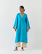 Varna turquoise blue and champagne hand embroidered tunic and trouser set
