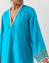 Varna turquoise blue and champagne hand embroidered tunic and trouser set