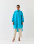 Varna turquoise blue and champagne silk hand embroidered shirt tunic with trousers