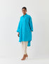 Varna turquoise blue and champagne silk hand embroidered shirt tunic with trousers