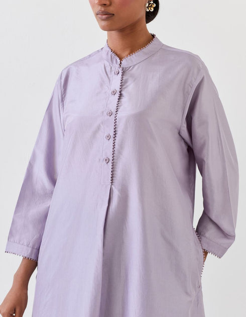 Varna violet and grape hand embroidered silk shirt style long tunic with trousers