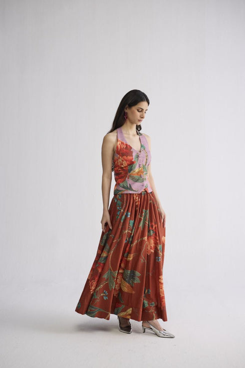 Vine and berry halterneck waistcoat and skirt set