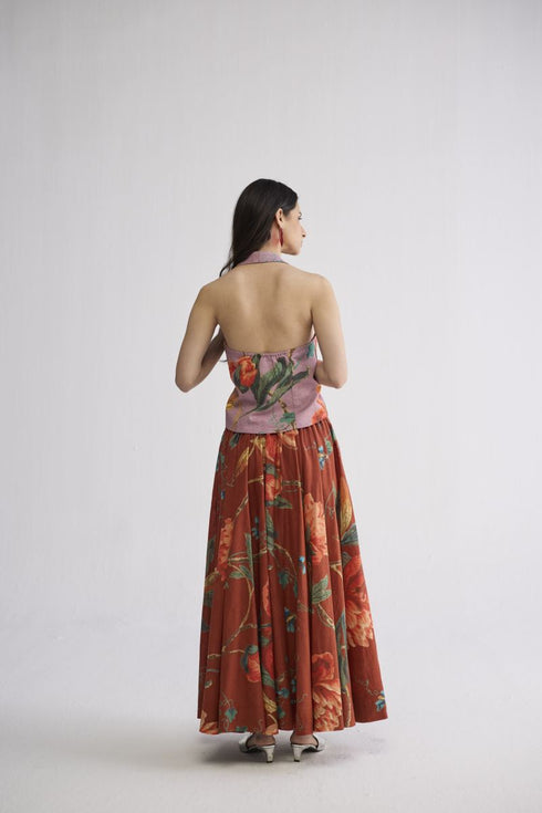 Vine and berry halterneck waistcoat and skirt set