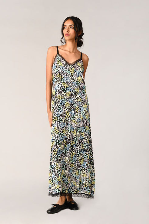 Virginiana black sequins slip dress