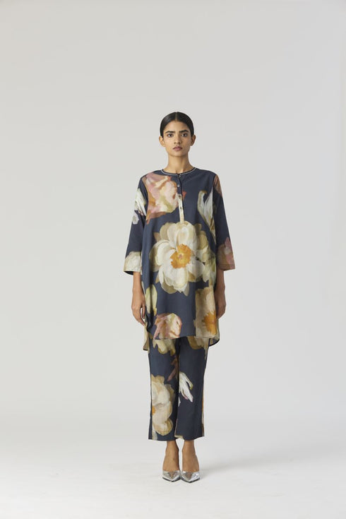 Viva black fiori cotton kurta set