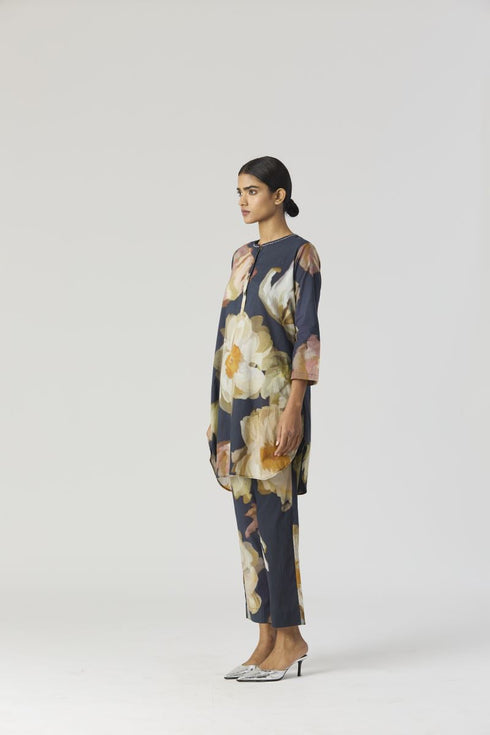 Viva black fiori cotton kurta set