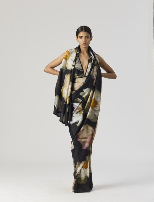 Viva fiori black pre-draped sari
