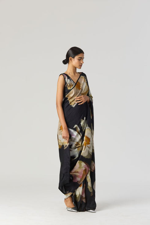 Viva fiori black pre-draped sari