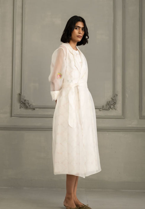 Wabi reverie ivory jacket with multiprint dress