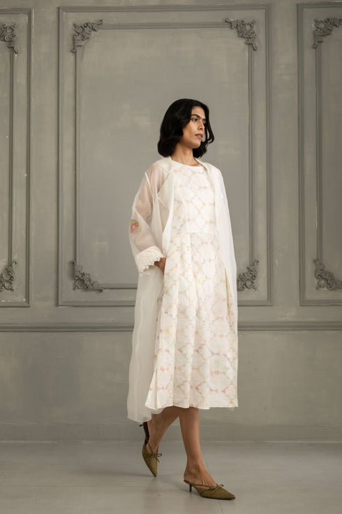 Wabi reverie ivory jacket with multiprint dress