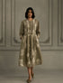 Wabi reverie sage green discharge print dress