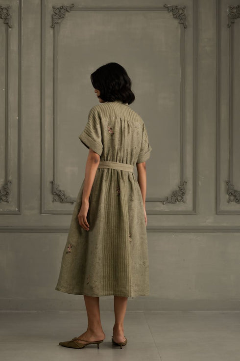 Wabi reverie sage green gauze linen dress
